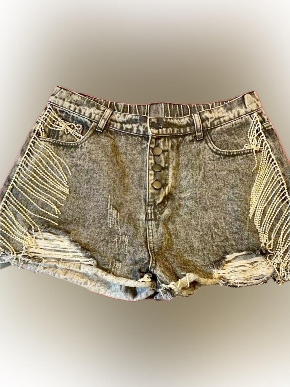 Women's Embellished Denim Shorts Rhinestone Fringe Western Cowgirl Glam